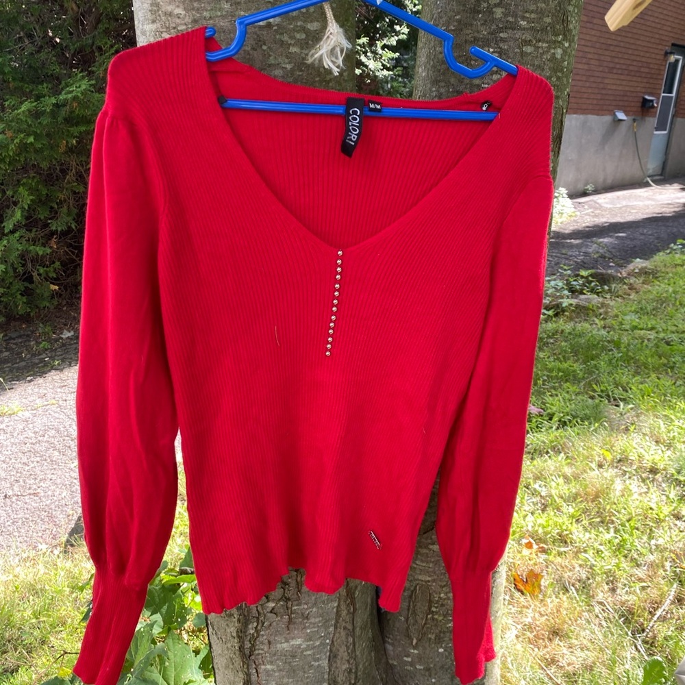 Red V-Neck Women's Sweater